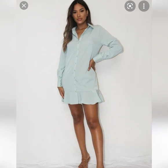 Missguided | Dresses | Nwt Missguided Shirt Dress With Frill Hem In Sage |  Poshmark